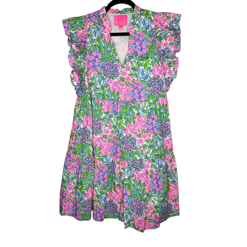 Lilly Pulitzer Aldena Ruffled Tiered Mini Dress in Multi‎ Cherry on Top Medium